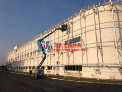 寧波益富樂(lè)科技有限公司新廠(chǎng)房外立面PTFE防紫外線(xiàn)網(wǎng)格膜結(jié)構(gòu)項(xiàng)目鋼結(jié)構(gòu)接近尾聲